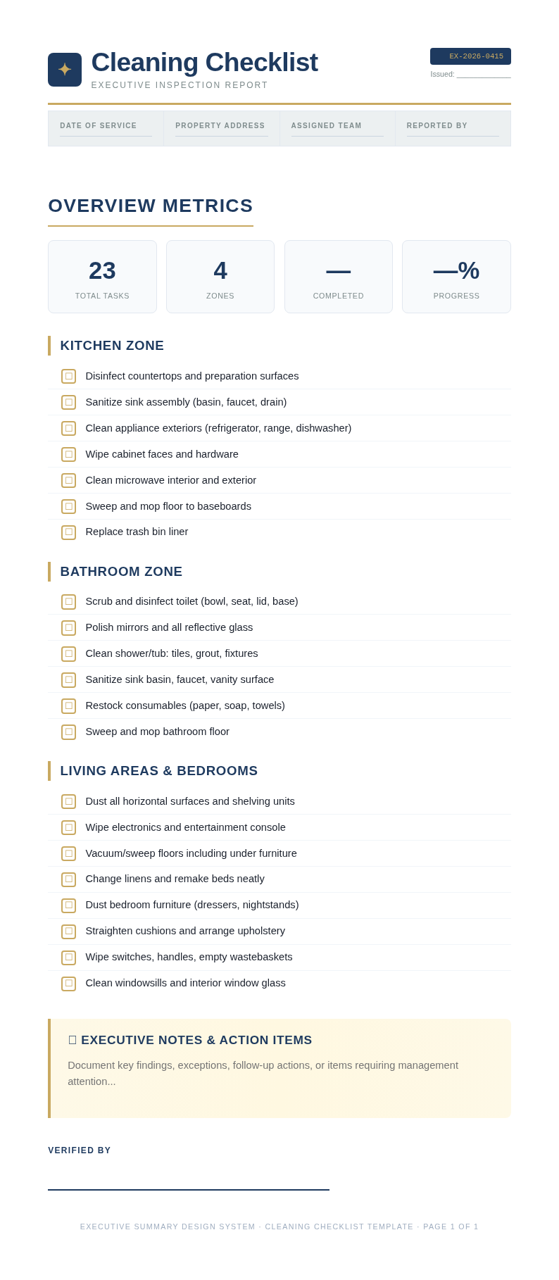 Executive summary cleaning checklist